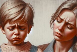 Μία μητέρα κρατάει από τους ώμους το παιδί της. Η μητέρα δείχνει κατανόηση, ενώ το παιδί φαίνεται αναστατωμένο.